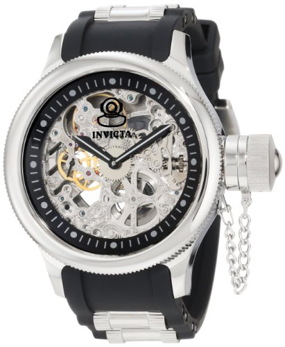 Invicta Men's 1088 Russian Diver Mechanical Skeleton Dial Black Polyurethane Watch Invicta Watches