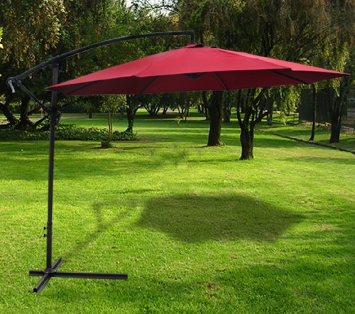 New Deluxe Burgundy 10' Offset Patio Umbrella Off Set Outdoor Market Umbrella Cantilever Market Umbrella