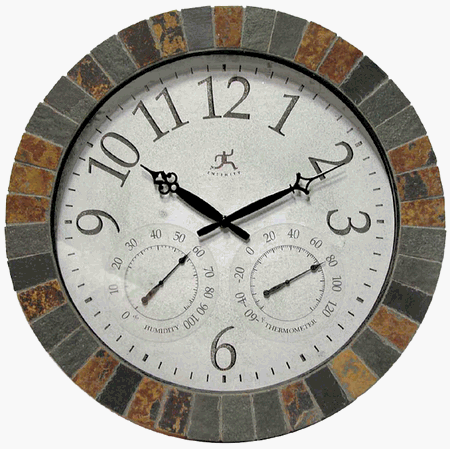 Infinity Instruments The Inca - In/Outdoor Clock with Slate Mosaic Border Wall Clock Large