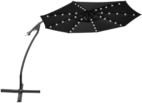 STRONG CAMEL 9' CANTILEVER SOLAR 40 LED LIGHT PATIO UMBRELLA OUTDOOR GARDEN ALUMINIUM MARKET-BLACK Cantilever Patio Umbrella