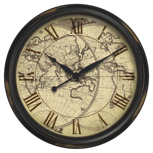 Infinity Instruments The Columbus - Distressed Map Wall Clock Wall Clock Large