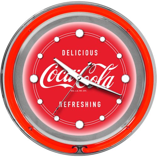 Trademark Large Deluxe Coca Cola 14-Inch Diameter Neon Clock with Two Neon Rings Wall Clock Large