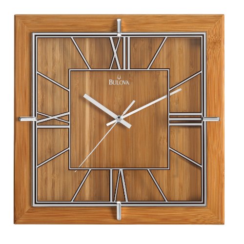 Bulova Studio 12" Square Bamboo Wall Clock Wall Clock Large