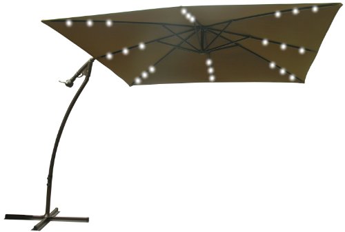 STRONG CAMEL 8'x8' Cantilever Solar LED Light Patio Umbrella Outdoor Garden Market SUNBRELLA-COCOA Cantilever Patio Umbrella