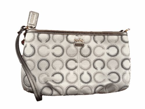 COACH Madison Dotted OP Art Large Wristlet Converts to Top Handle in Silver / Grey 48548 Coach Wallet