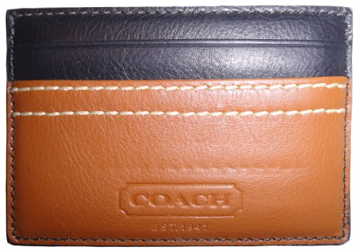 Men's Coach Signature Heritage Web Leather Slim Card Case Saddle Coach Wallet