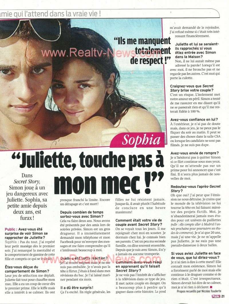PUBLIC/Sophia Alvarez (La copine de Simon): "Juliette, touches pas à mon mec !" /SCAN INTERVIEW INTEGRALITE BwnNd