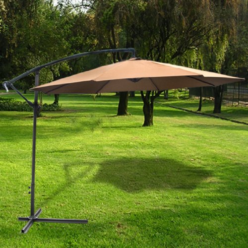 Deluxe Natural 10' Offset Patio Umbrella Off Set Outdoor Market Umbrella Cantilever Patio Umbrella