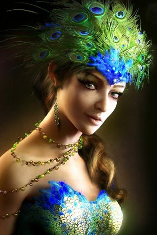 Peacock Princess CG Wallpaper For iPhone