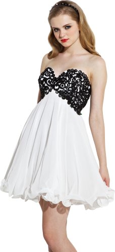 Chiffon Embroidered Babydoll Prom Dress, 3X, White/Black Plus Size Formal Dress