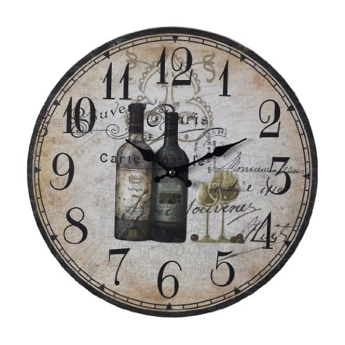 Sterling Home Wood French Wine Bottles Clock Wall Clock Large