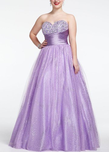 David's Bridal Strapless Beaded Glitter Tulle Prom Ball Gown Style DB23W, Lilac, 18 Plus Size Formal Dress