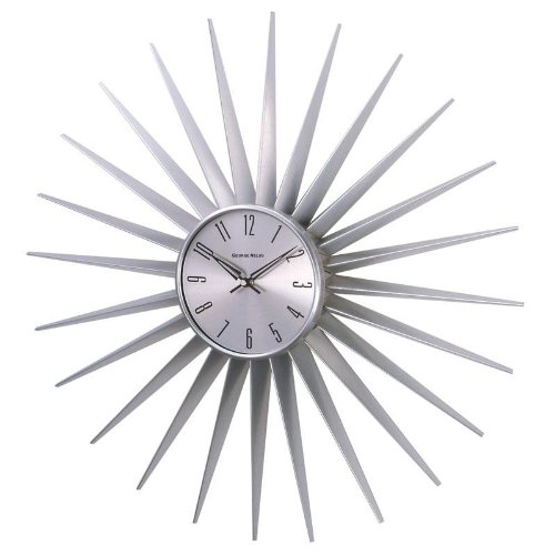 George Nelson Sunburst Clock, Silver Wall Clock Large