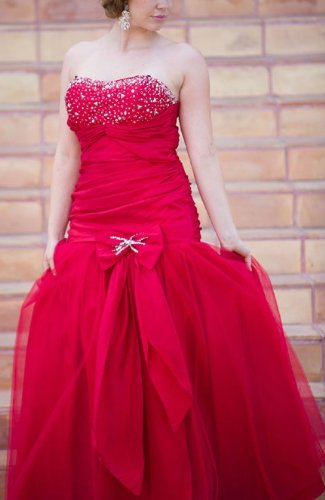 Zeilei Plus Size Embellished Sweetheart Strapless Ball Gown in Red Plus Size Formal Dress