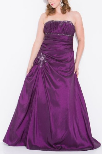 Zeilei Plus Size Taffeta Embellished Strapless Ball Gown in Plum Plus Size Formal Dress
