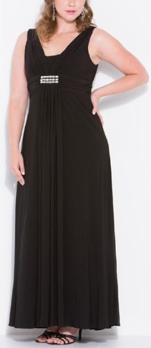 Zeilei Plus Size Black Double V-Neck Evening Party Dress in Black Plus Size Formal Dress