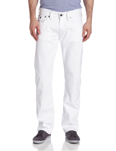True Religion Men's Ricky Straight Fit Grey Combo Stitch, Optic White, 30 True Religion Jeans
