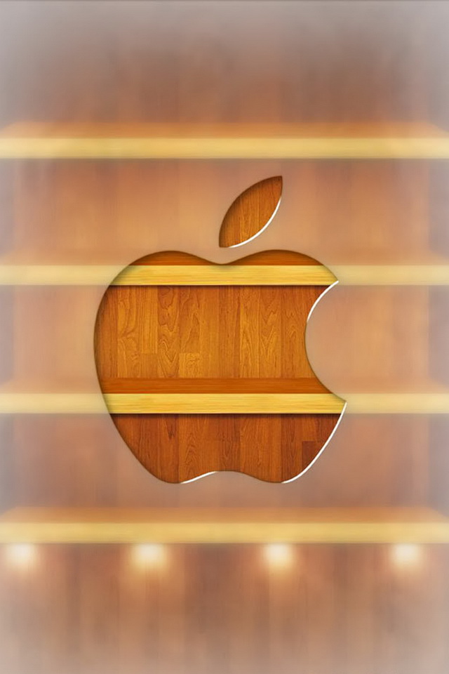 Apple Iphone Wallpapers Wood Bookshelf And Apple Logos
