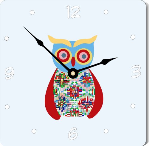 Rikki KnightTM Blue Owl Patchwork Art 10" Wall Clock Wall Clock Large