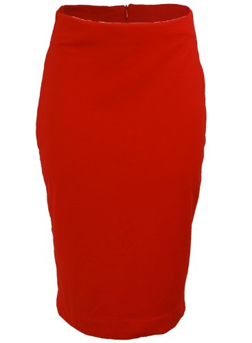 Red Stretchy 1950s Rockabilly High Waist Pinup Pencil Wiggle Women's Skirt - X-Large Image