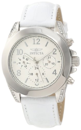 Invicta Women's 11718 Wildflower Silver Textured Dial White Leather Watch with Crystal Accents Invicta Watches