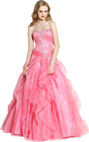 Beaded Chiffon Ruffle Ball Gown, 2X, Blush-Pink Plus Size Formal Dress