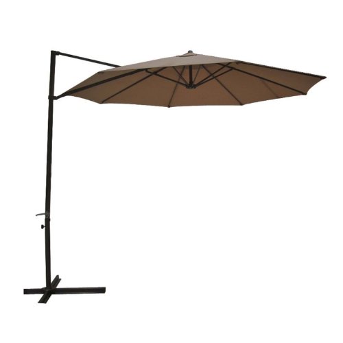 Southern Sales Round Offset Patio Umbrella 10' Polyester Taupe Cantilever Patio Umbrella