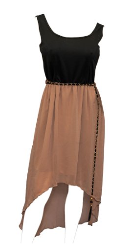 Plus size Sleeveless High Low Chiffon Dress with Chain Belt Brown - 1X Plus Size Formal Dress