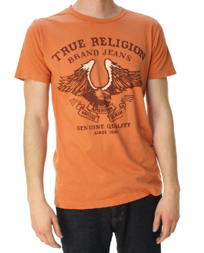 True Religion Brand Jeans Men's Eagle Shirt- Orange-Small True Religion Jeans