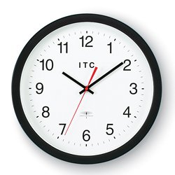 INFINITY/ITC Atomic Clock Radio Controlled Clock - 14" Diameter - Black Wall Clock Large