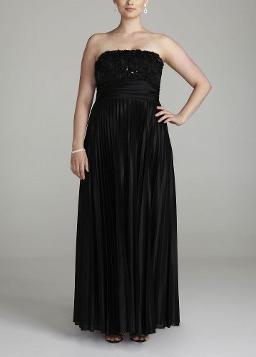 David's Bridal Strapless Long Sequin Pleated Gown Style X23405WTNY, Black, 17 Plus Size Formal Dress