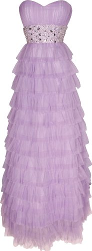 Mesh Ruffle Long Dress with Gem Waistline, XL, Lavender Plus Size Formal Dress