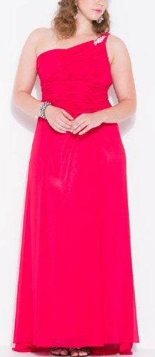 Zeilei Plus Size Chiffon One Shoulder Prom Dress in Red Plus Size Formal Dress