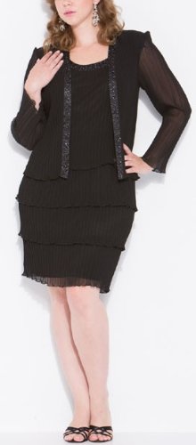 Zeilei Plus Size Black Ruffle Pleated Dress with Jacket in Black Plus Size Formal Dress