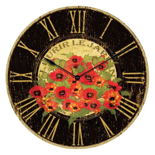 Infinity Instruments Le Jardin Red Poppy 24-Inch Wall Clock Wall Clock Large