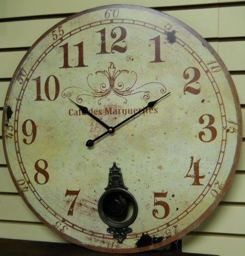 Large 23" Wall Clock with Pendulum ~ Antique French Provincial Style Wall Clock Large