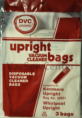 Kenmore 50651 Upright Vacuum Cleaner Bags, DVC Replacement Brand, designed to fit Kenmore Upright Vacuum Cleaners using Bag No 50561, also Fits: Whirlpool Upright Vacuum Model FV2000/8000 Cleaners, 3 bags in pack Kenmore Vacuum