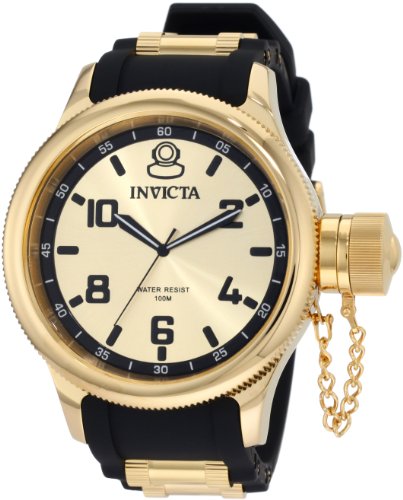 Invicta Men's 1438 Russian Diver Gold Dial Black Polyurethane Watch Invicta Watches
