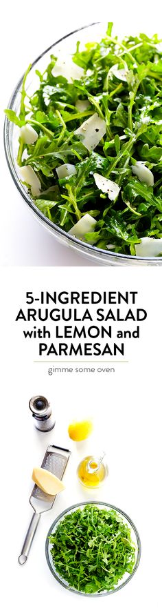 This 5-Ingredient Arugula Salad with Parmesan, Lemon and Olive Oil is super easy to make, and always tastes so fresh and delicious! | <a href="http://gimmesomeoven.com" rel="nofollow" target="_blank">gimmesomeoven.com</a>