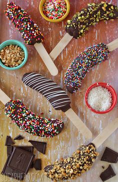 Chocolate-Dipped Frozen Bananas (Sugar Hero). Fun and easy to make--must try soon!