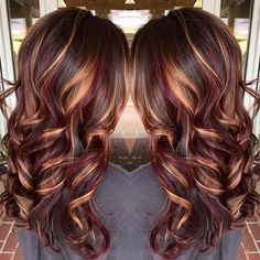 Brunette hair color with burnished blonde highlights Curly long brunette hair <a href="http://hotonbeauty.com" rel="nofollow" target="_blank">hotonbeauty.com</a>