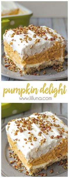 Pumpkin Delight ~ this creamy, cool, layered dessert is SO good and perfect for fall!