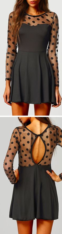 Little black dress with polka dot on sheer lace . Only need $9.9 now at <a href="http://romwe.com" rel="nofollow" target="_blank">romwe.com</a> .Sign up for more discount!