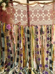 Boho Garland Curtain Gypsy Hippie Glamping Junk Shower Rag Backdrop 7 Foot Long
