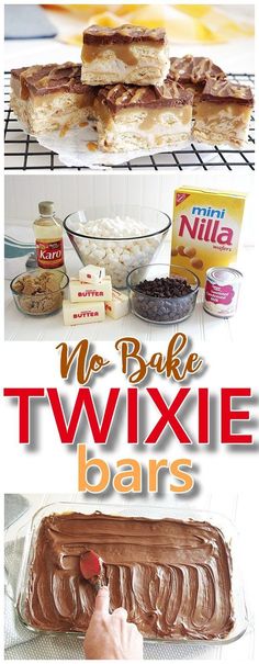 EASY Twixie Bars No Bake Dessert Treats Recipe - Chocolate Caramel Nilla Wafers Layered Yummy Dessert Bars Recipe for TWIX Candy Bars lovers