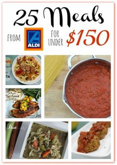 Pinned 89,000 times! Make 25 meals for under $150.00 at Aldi. This meal planning pack comes with a printable shopping list, meal planning calendar, and recipes!