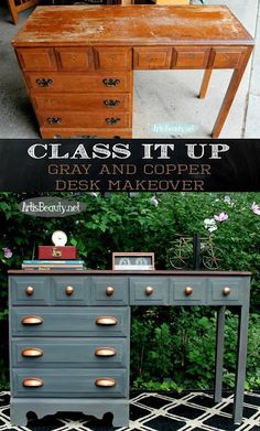 ART IS BEAUTY: Gray and Copper Desk Makeover ~The Fab Furniture Flippin&#39; Contest
