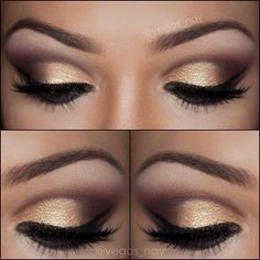 Purple, brown, and gold eyeshadow smokey eye.
