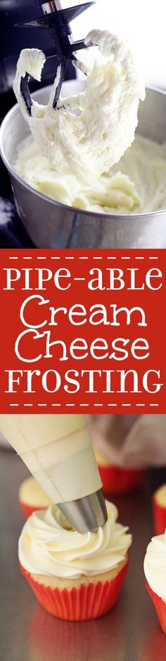 Pipeable Cream Cheese Frosting Recipe. The perfect Pipeable Cream Cheese Frosting for piping beautiful swirls onto cakes and cupcakes that&#39;s versatile and yummy enough for all of your favorite treats! Easy to make too!