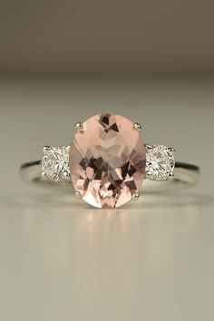 hand made 18ct white gold 2ct Morganite ring with 0.4ct of diamonds - Deer Pearl Flowers / <a href="http://www.deerpearlflowers.com/wedding-rings-jewelry/hand-made-18ct-white-gold-2ct-morganite-ring-with-0-4ct-of-diamonds/" rel="nofollow" target="_blank">www.deerpearlflow...</a>